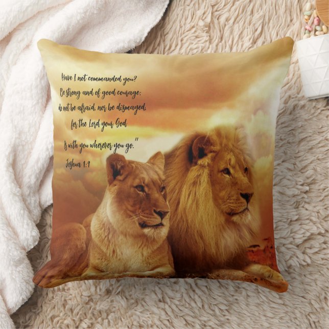 Lion And Lioness Scripture Be Strong Throw Pillow (Blanket)