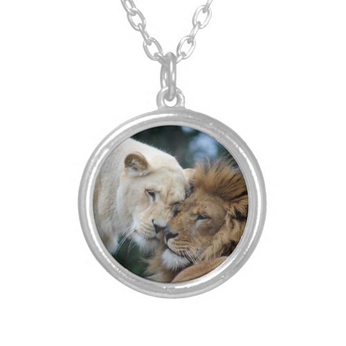 Lion and Lioness Silver Plated Necklace