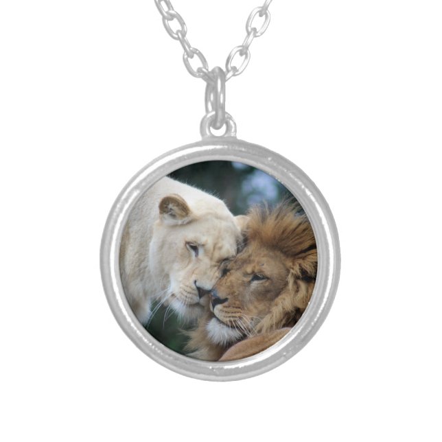 Lion and Lioness Silver Plated Necklace (Front)