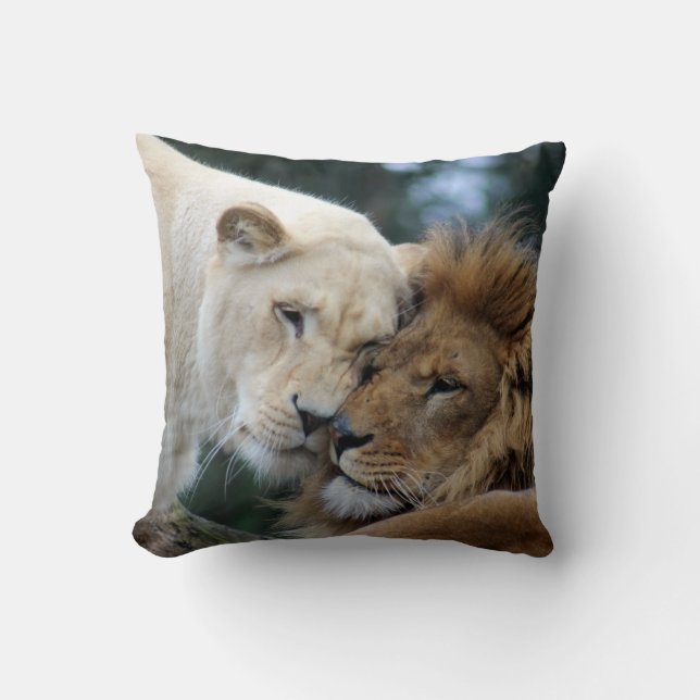 Lion and Lioness Throw Pillow (Front)