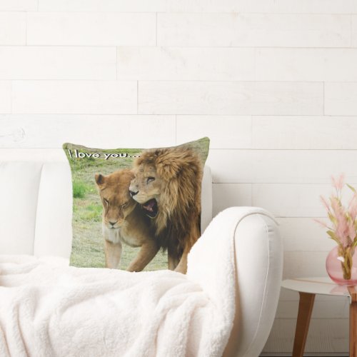 Lion and Lioness Throw Pillow