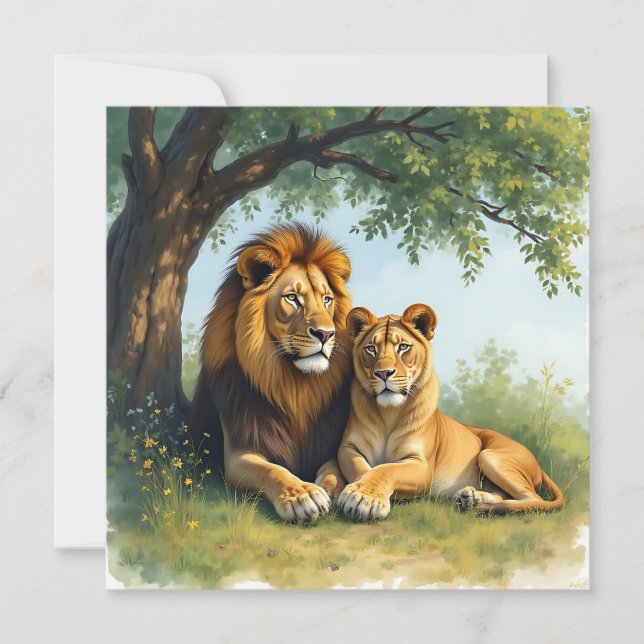 Lion and Lioness Under a Tree Blank Note Card (Front)