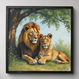 Lion and Lioness Under a Tree Peel And Stick Photo Tile