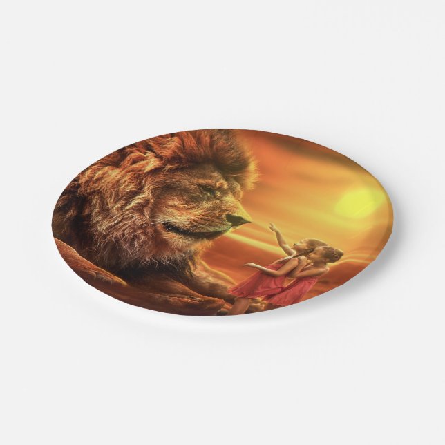 Lion and Little Girls Paper Plates (Angled)