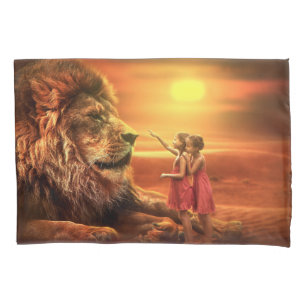 Lion and Little Girls Pillow Case