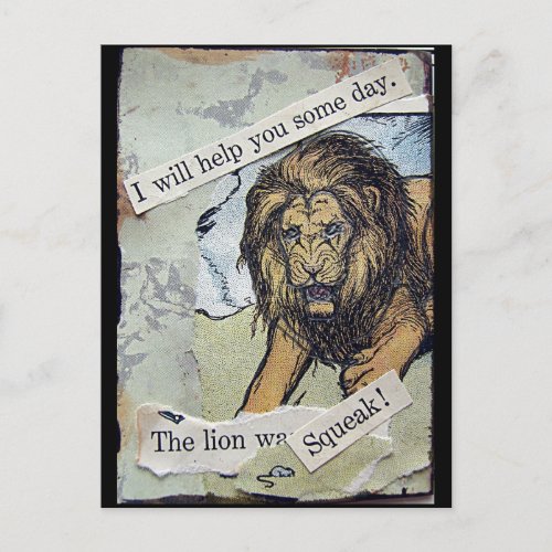 Lion and Mouse Collage Postcard
