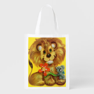 lion and mouse print grocery bag