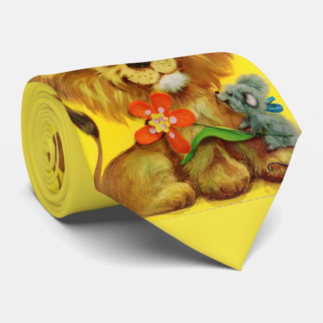 lion and mouse print neck tie (Rolled)