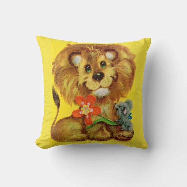 lion and mouse  print throw pillow (Front)