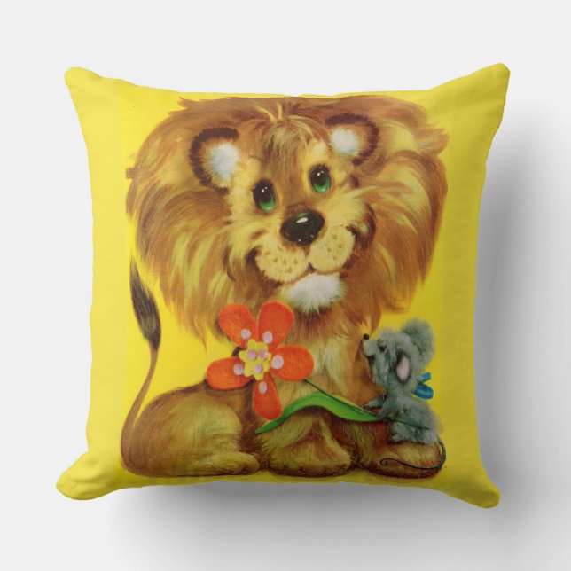 lion and mouse  print throw pillow (Front)