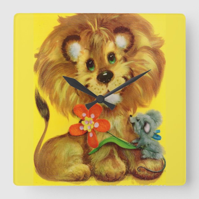 lion and mouse square wall clock (Front)