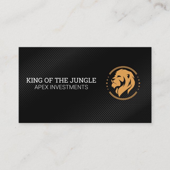 Lion and Stars Logo | Carbon Background Business Card (Front)