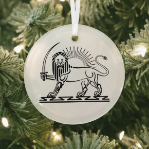 Lion and Sun emblem of Iran - black and white Glass Ornament