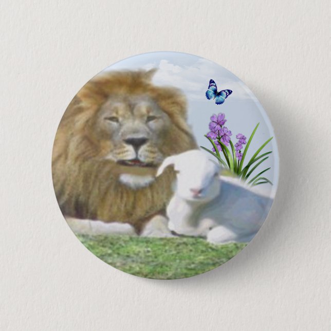 Lion and the lamb Bible verse Button (Front)