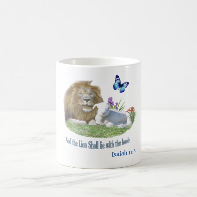 Lion and the lamb Bible verse Coffee Mug (Center)