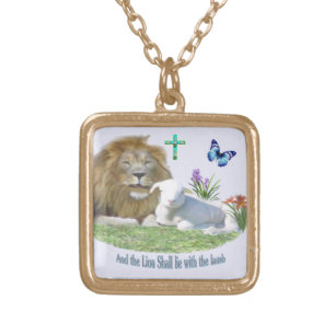 Lion and the lamb Bible verse Gold Plated Necklace