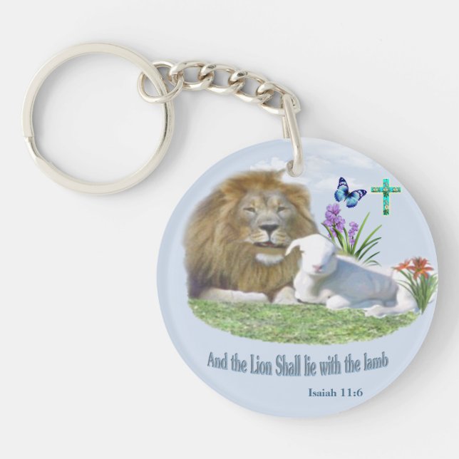 Lion and the lamb Bible verse Keychain (Front)