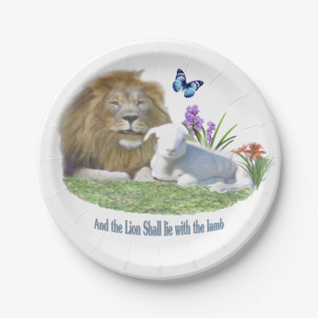 Lion and the lamb Bible verse Paper Plates (Front)