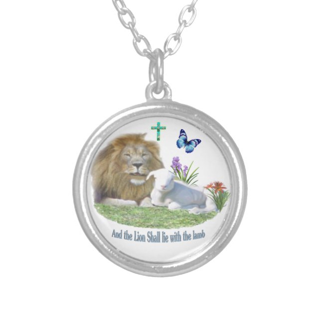 Lion and the lamb Bible verse Silver Plated Necklace (Front)
