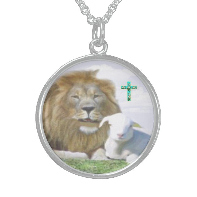 Lion and the lamb Bible verse Sterling Silver Necklace (Front)