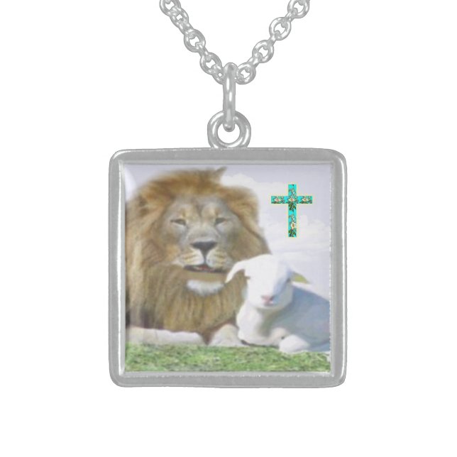 Lion and the lamb Bible verse Sterling Silver Necklace (Front)