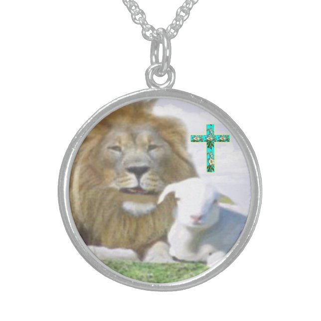 Lion and the lamb Bible verse Sterling Silver Necklace (Front)