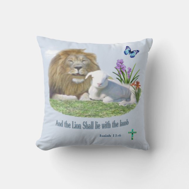 Lion and the lamb Bible verse Throw Pillow (Front)