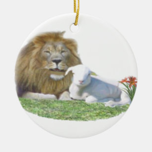 Lion and the Lamb christian art Ceramic Ornament