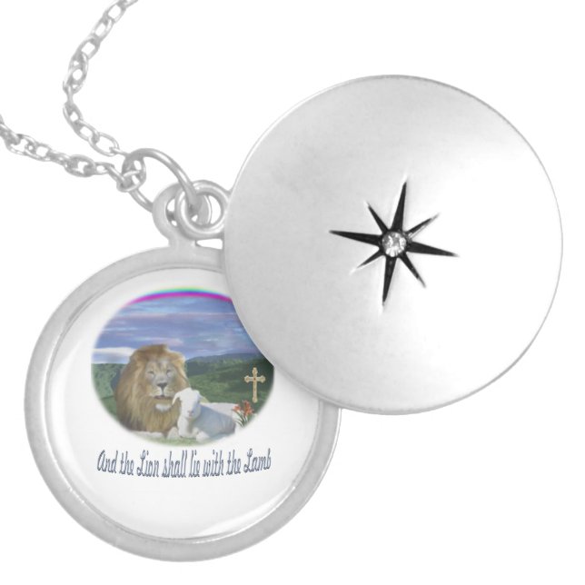 Lion and the lamb christian gifts silver plated necklace (Front)