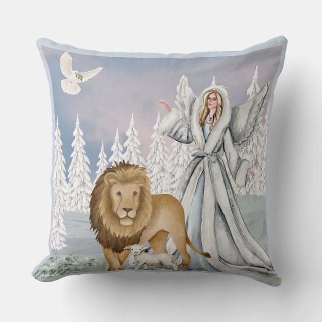 Lion and the Lamb Christmas pillow (Front)