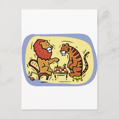 Lion and Tiger Playing Chess Postcard