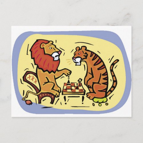 Lion and Tiger Playing Chess Postcard