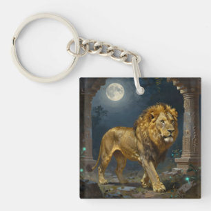 Lion and Tiger Strolling under the Moonlight  Keychain