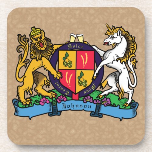 Lion and Unicorn Rampant Beer Coat of Arms Beverage Coaster