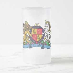 Lion and Unicorn Rampant Beer Coat of Arms Frosted Glass Beer Mug