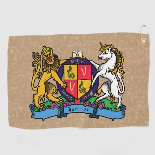 Lion and Unicorn Rampant Beer Coat of Arms Golf Towel