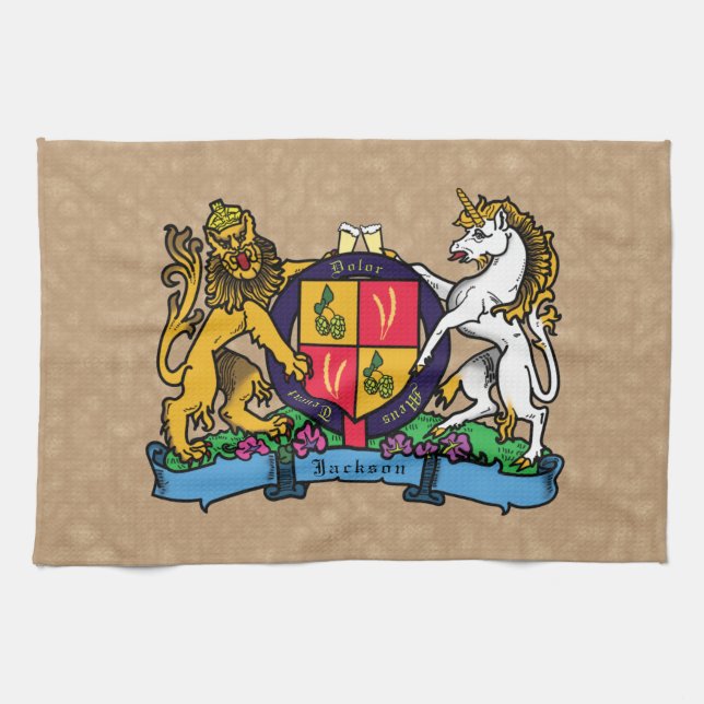 Lion and Unicorn Rampant Beer Coat of Arms Kitchen Towel (Horizontal)