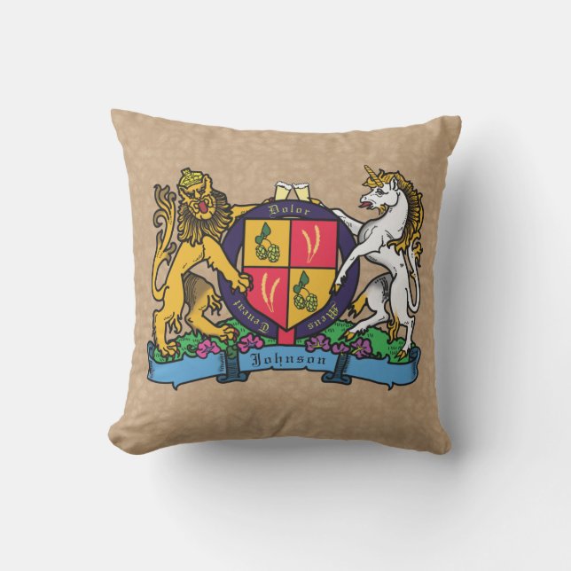 Lion and Unicorn Rampant Beer Coat of Arms Outdoor Pillow (Front)