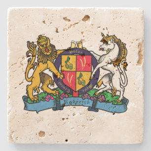 Lion and Unicorn Rampant Beer Coat of Arms Stone Coaster