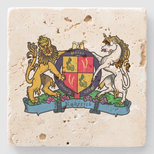 Lion and Unicorn Rampant Beer Coat of Arms Stone Coaster
