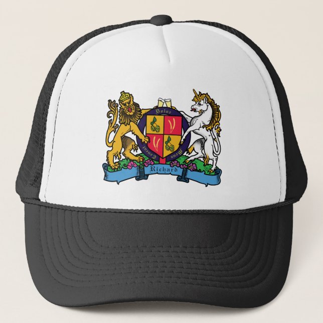 Lion and Unicorn Rampant Beer Coat of Arms Trucker Hat (Front)