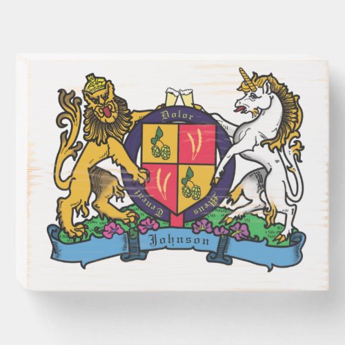 Lion and Unicorn Rampant Beer Coat of Arms Wooden Box Sign