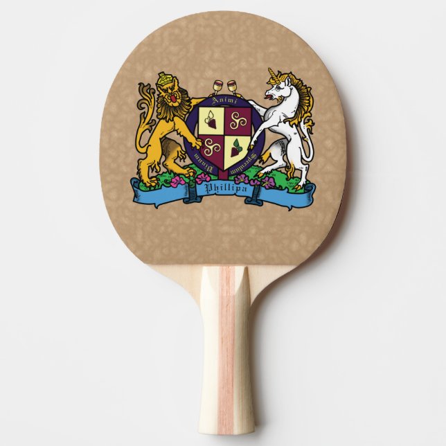 Lion and Unicorn Rampant Wine Coat of Arms Ping Pong Paddle (Front)