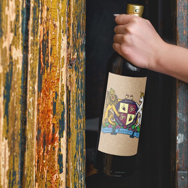Lion and Unicorn Rampant Wine Coat of Arms Wine Label (Creator Uploaded)