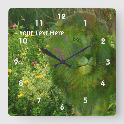 Lion And Wildflowers Fantasy Animal Art Square Wall Clock