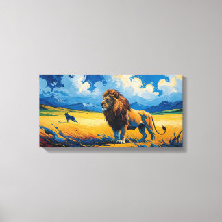 Lion and Wolf - Van Gogh Style Art Canvas Print