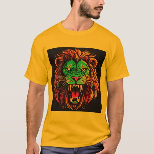 Lion Angry Face Design Basic T_Shirt Wildlife