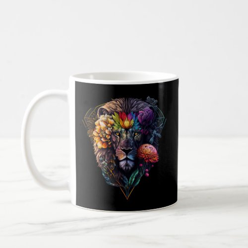 Lion Animal Flowers Print Art Animal Lover Lion  Coffee Mug
