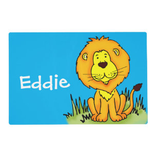 Lion animal graphic blue name kids placemat