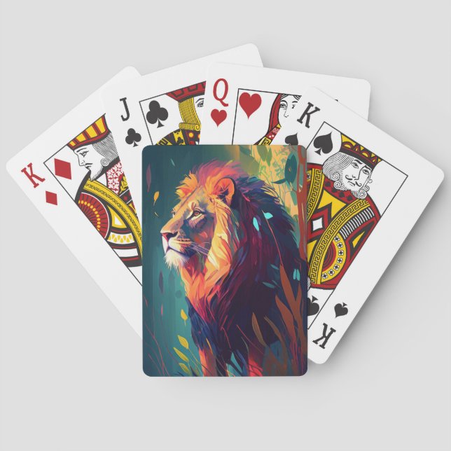 Lion Animal Portrait Painting Wildlife Outdoors  Poker Cards (Back)